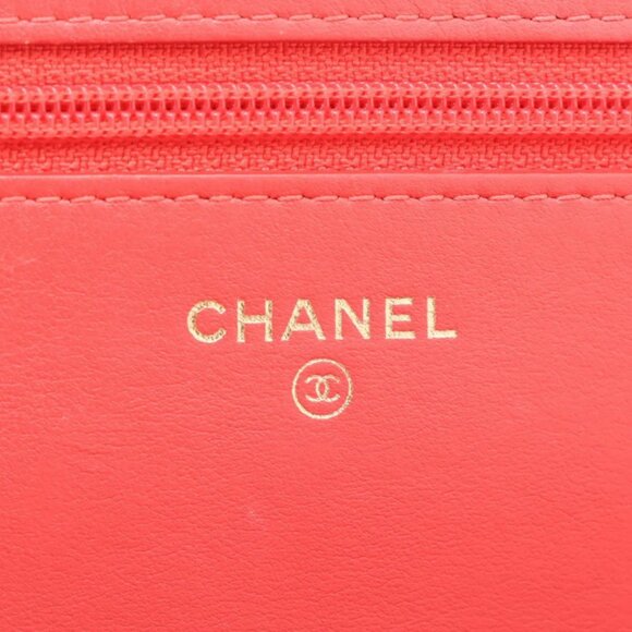 Chanel CC Logo Filigree Caviar Skin Chain Wallet Bag Red - Picture 10 of 15